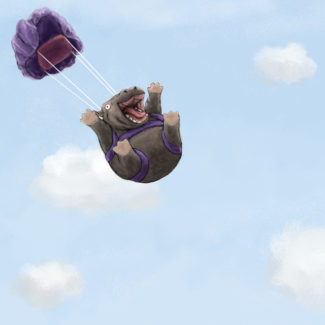 Skydiving hippo illustration