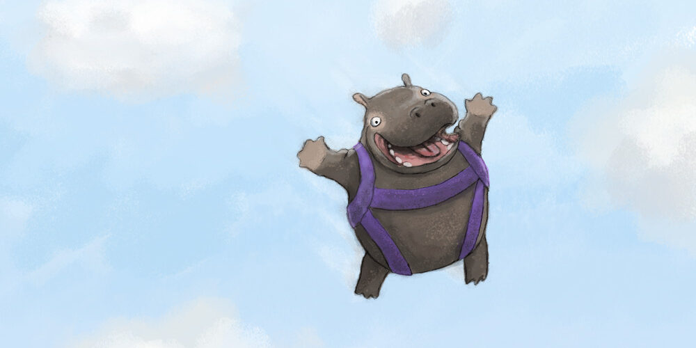 Skydiving Hippo by Abi Cushman