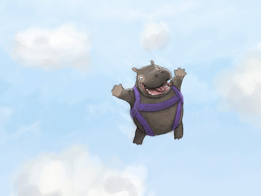 Skydiving Hippo by Abi Cushman