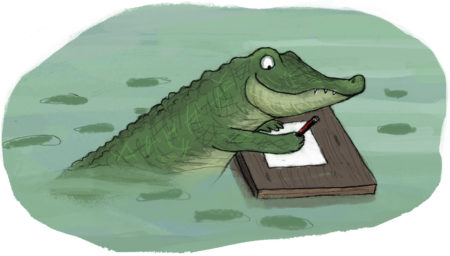 Alligator learning how to illustrate a picture book